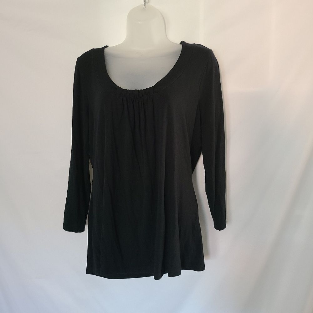 Boden Pleated Neck Black‎ 3/4 Sleeve Top